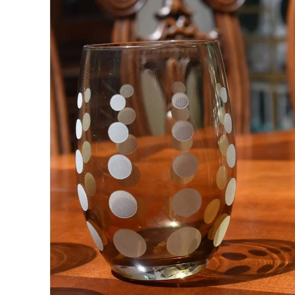 Set of 4 Mikasa Cheers Amber Etched Stemless Wine Glasses 17oz Dots Swirl Lines